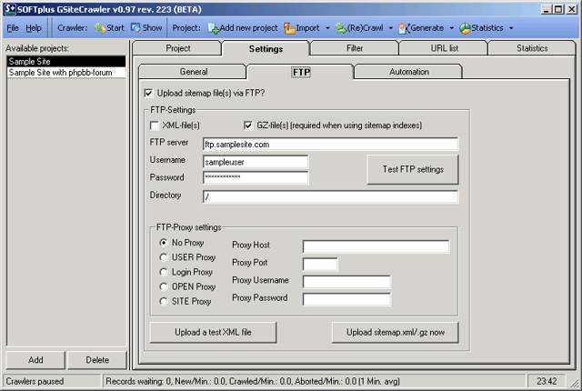 GSiteCrawler Google XML-Sitemaps upload via FTP